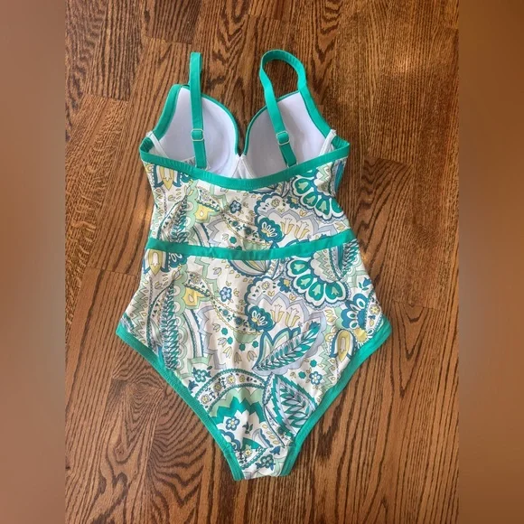 Boden Women's Emerald Foliage Paisley Colour Pop Cup Size 36B one piece Swimsuit - Picture 6 of 6
